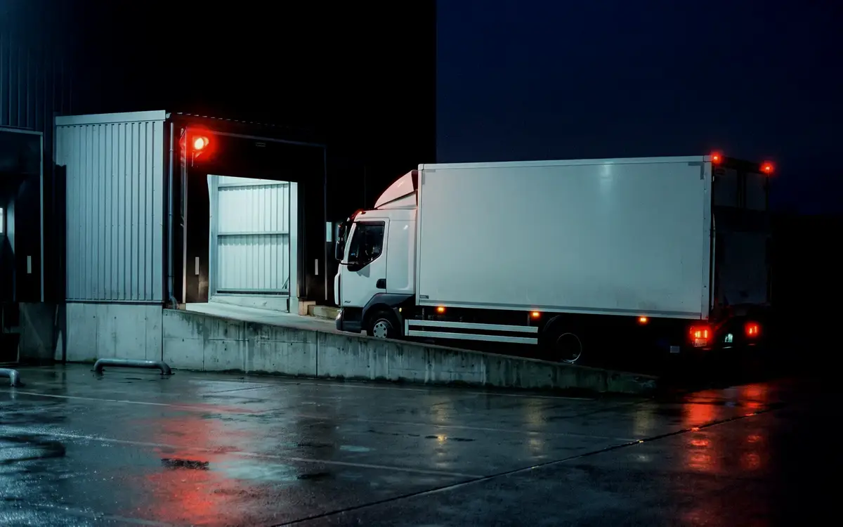 Koffer-Lkw von Nextline24 rückwärts an einer Laderampe